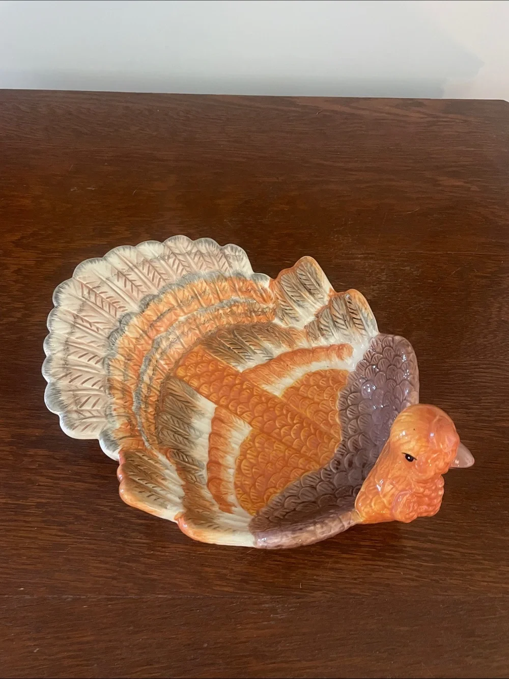 Ceramic Turkey Serving Dish - Orange & Brown